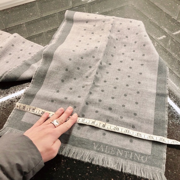 VALENTINO Polka Dot Grey Wool Scarf - Picture 13 of 13